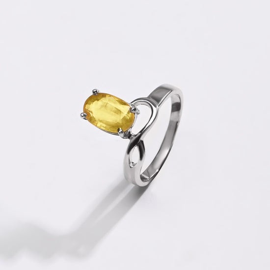 Yellow Sapphire (Pukhraj) Ring – 925 Silver Minimalist - #1110N4 - Myra