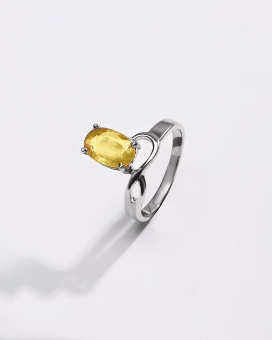 Yellow Sapphire (Pukhraj) Ring â€“ 925 Silver Minimalist - #1110N4 - Myra