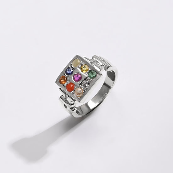 925 Silver Navratna (Navgrah) Ring - 1199 - Myra