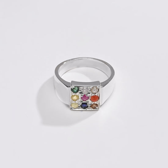 Daily Wear Navratna (Navgrah) Ring – 925 Silver - 1224 - Myra