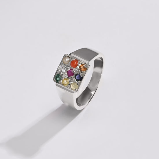 Daily Wear Navratna (Navgrah) Ring – 925 Silver - 1224 - Myra