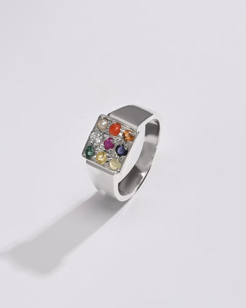 Daily Wear Navratna (Navgrah) Ring – 925 Silver - 1224 - Myra