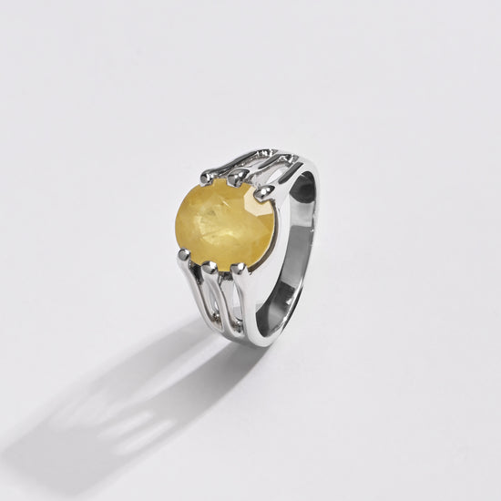 Bold Yellow Sapphire (Pukhraj) Ring – 925 Silver - #1237N6 - Myra