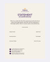 Myra statement of authenticity for gemstone jewelry on a light background