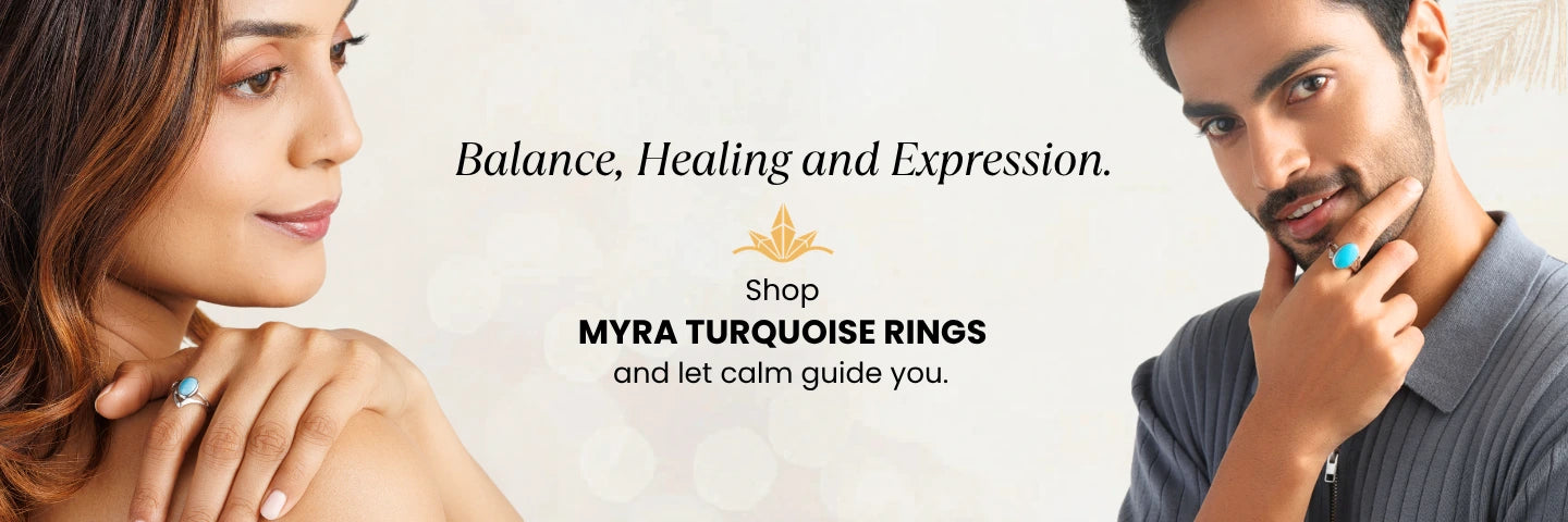 Myra Turquoise Silver Rings in Male and Female Hand