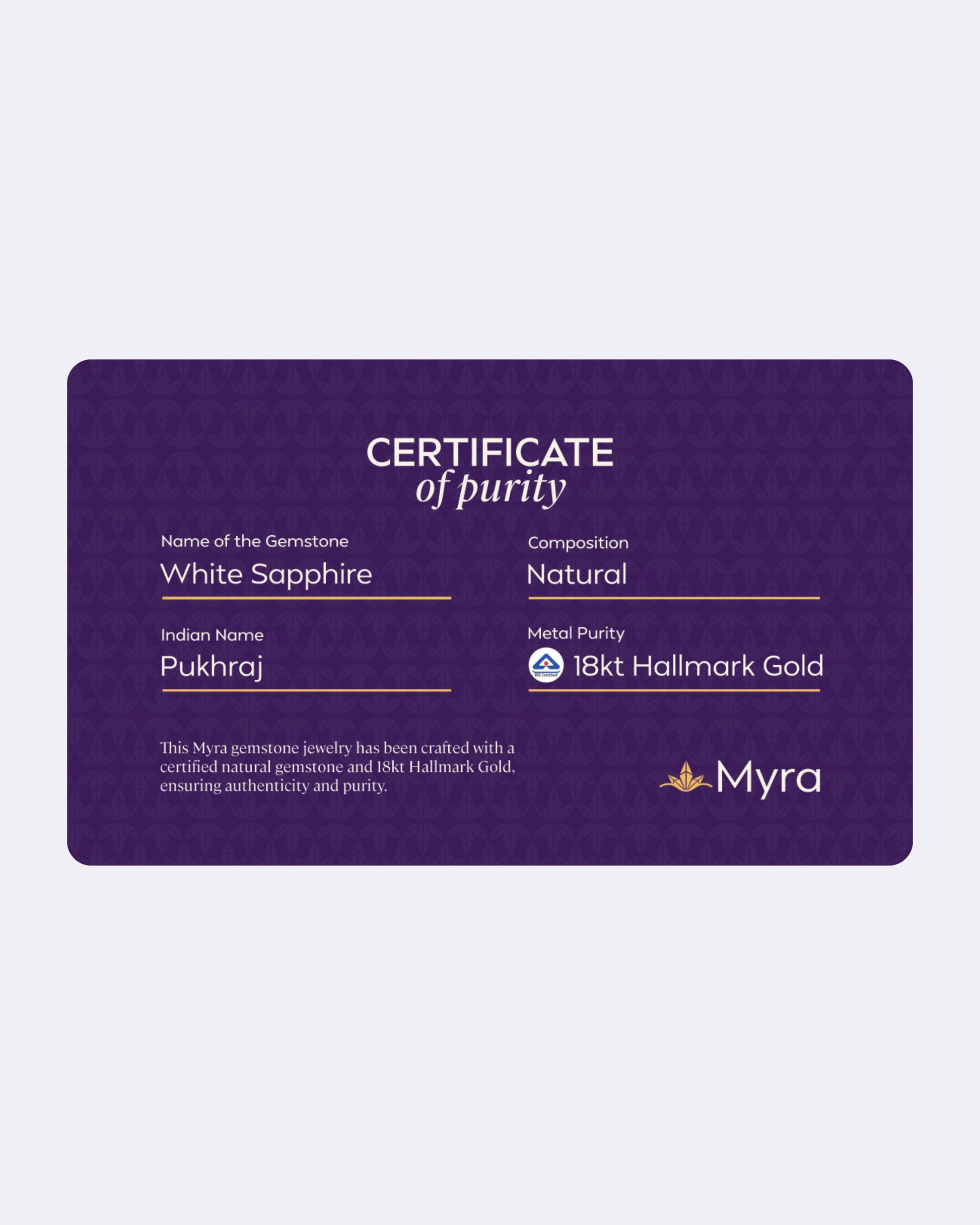 Certificate of Purity of White Sapphire in 18K Hallmark Gold