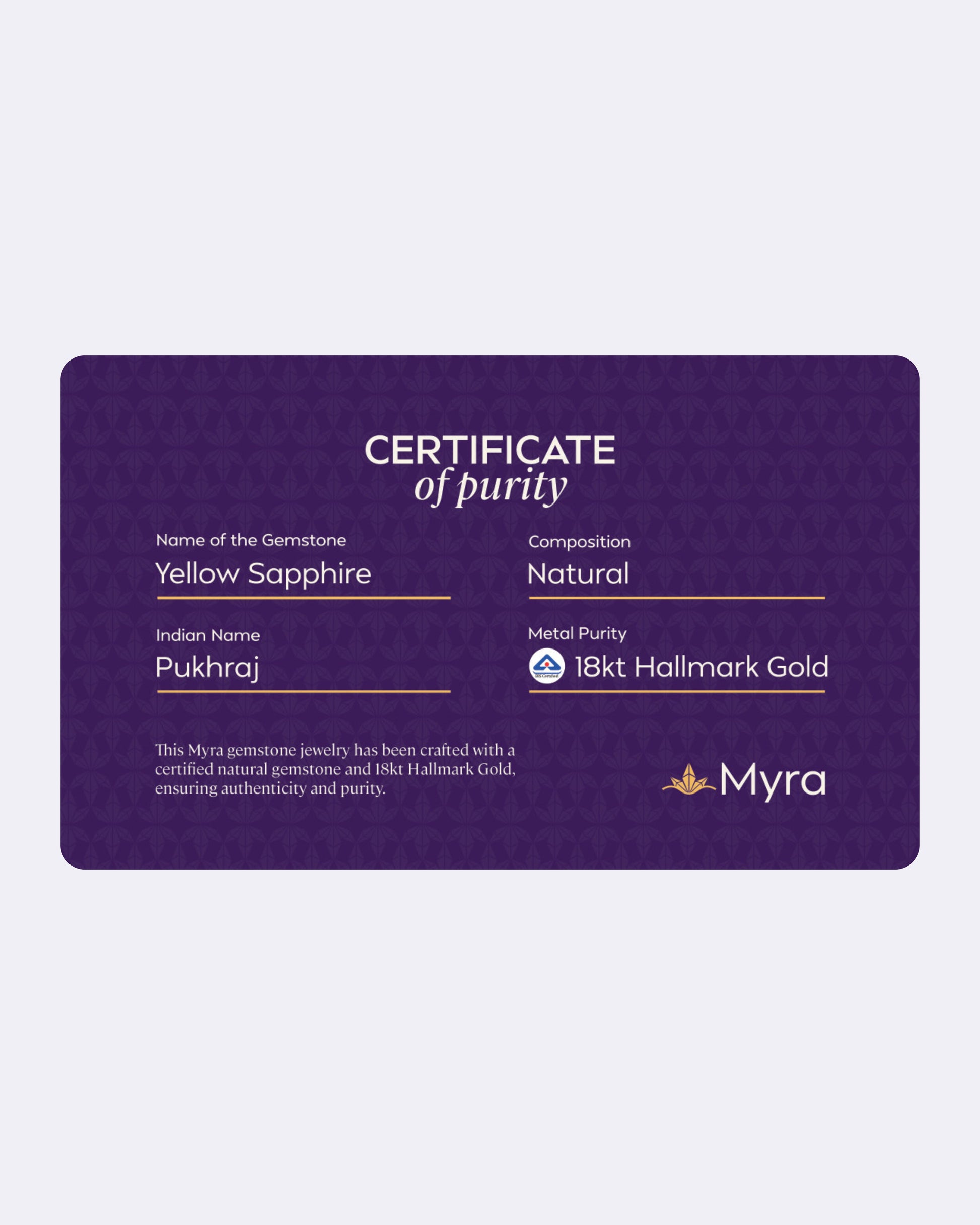 Certificate of Purity of Yellow Sapphire in 18K Hallmark Gold