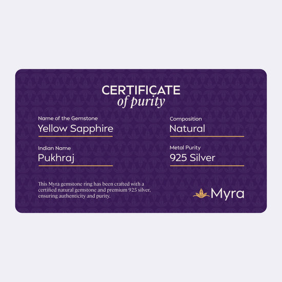 Certificate of Purity of Yellow Sapphire in 925 Silver