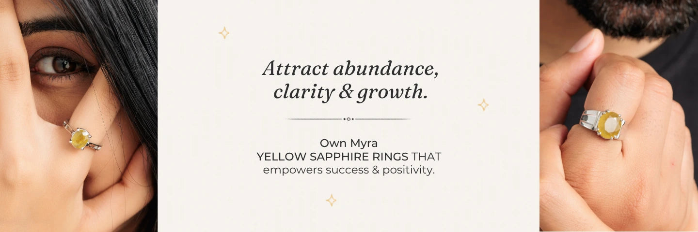 Myra Yellow Sapphire Silver Rings in Male and Female Hand
