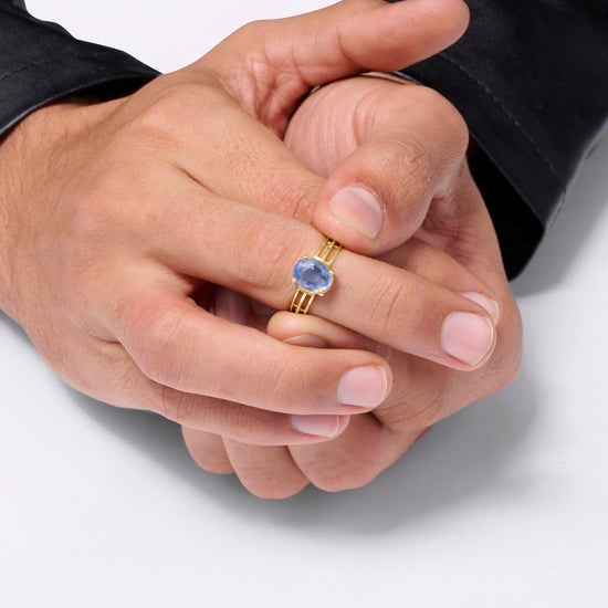 Pure Stunning Gold Blue Sapphire Ring Buy from Myra Gems