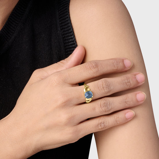 Dark Bold Blue Sapphire Gold Ring buy from Myra Gems