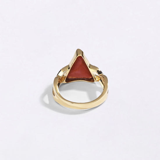 Ganesh Triangle Coral Ring in 18K Gold from Myra Gems