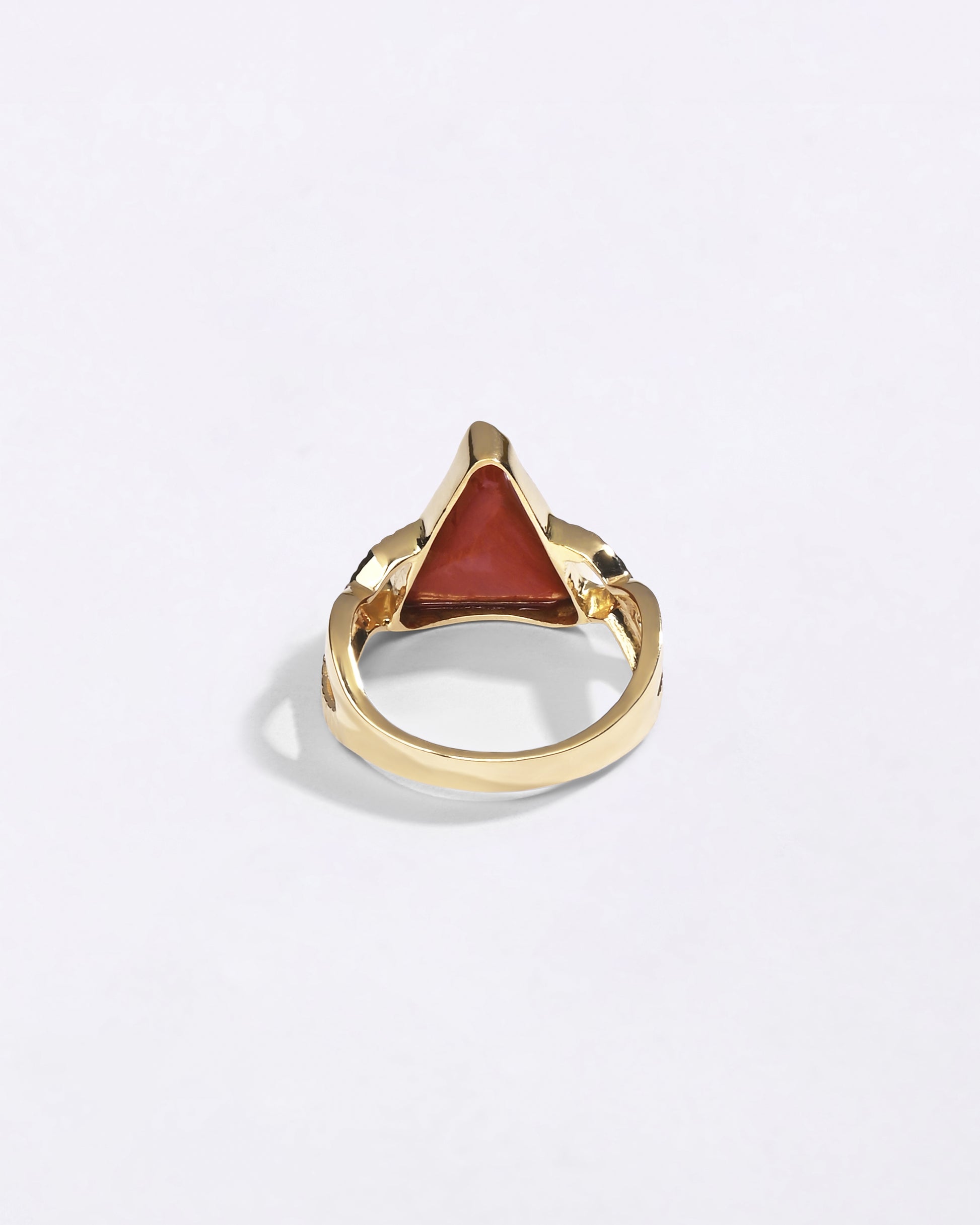 Ganesh Triangle Coral Ring in 18K Gold from Myra Gems