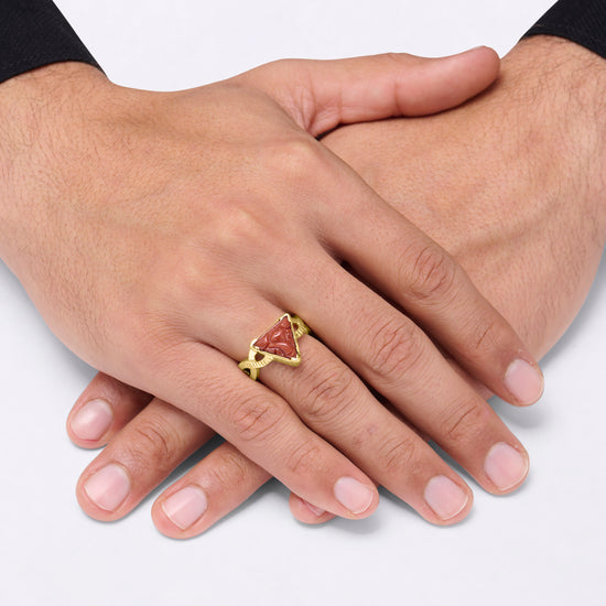 Ganesh Triangle Coral Ring in 18K Gold from Myra Gems