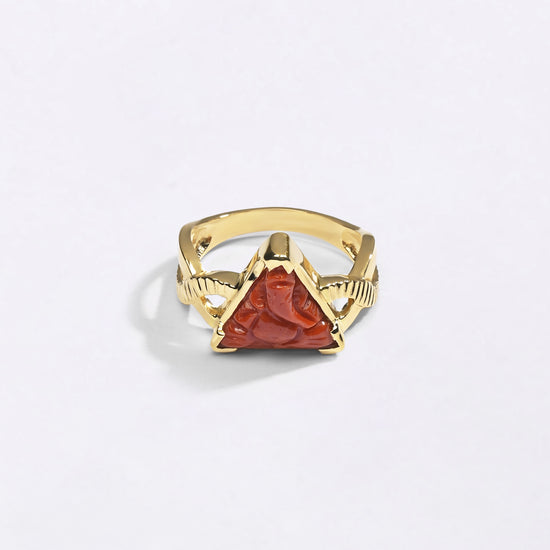 Ganesh Triangle Coral Ring in 18K Gold from Myra Gems
