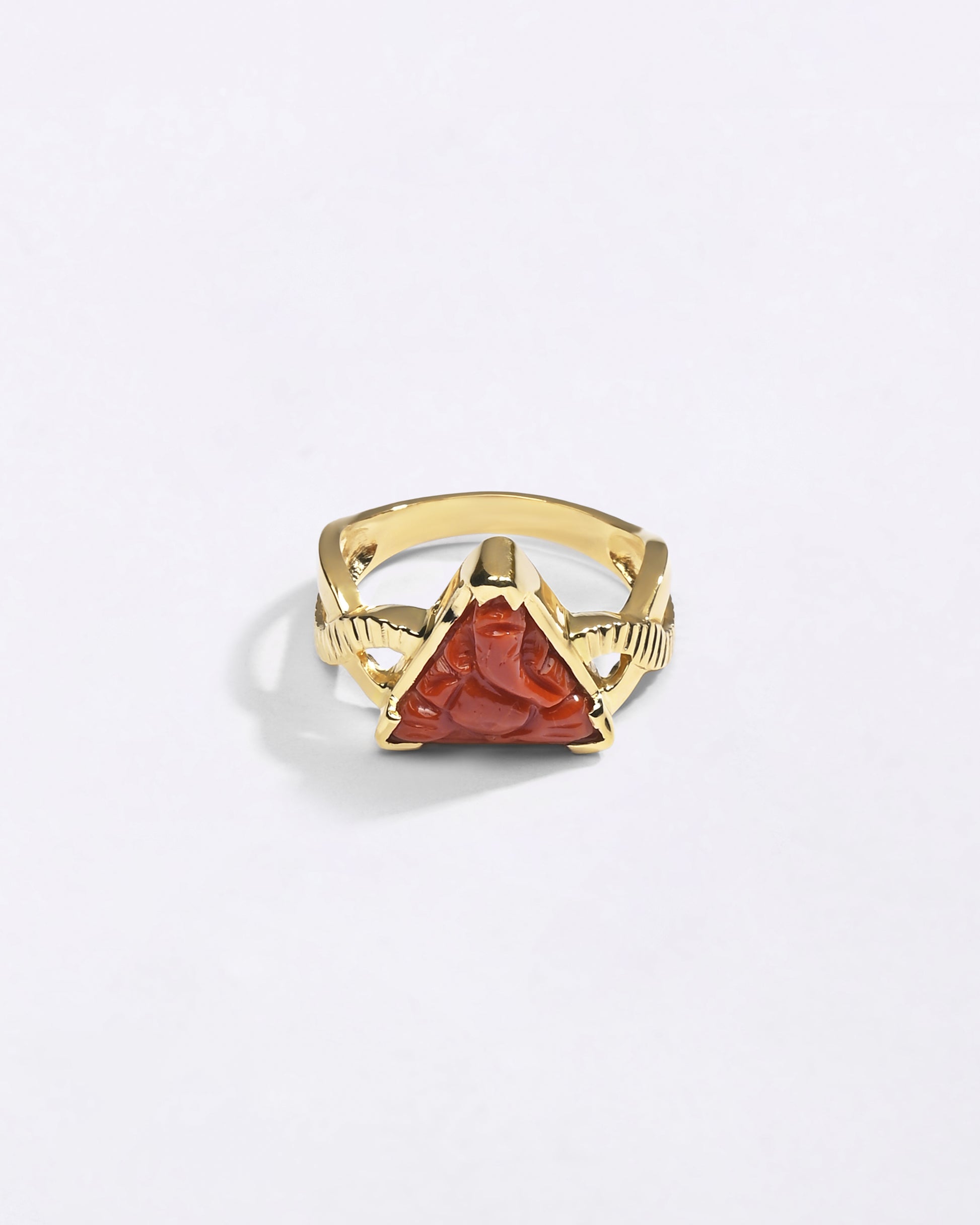 Ganesh Triangle Coral Ring in 18K Gold from Myra Gems