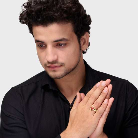 Ganesh Triangle Coral Ring in 18K Gold from Myra Gems