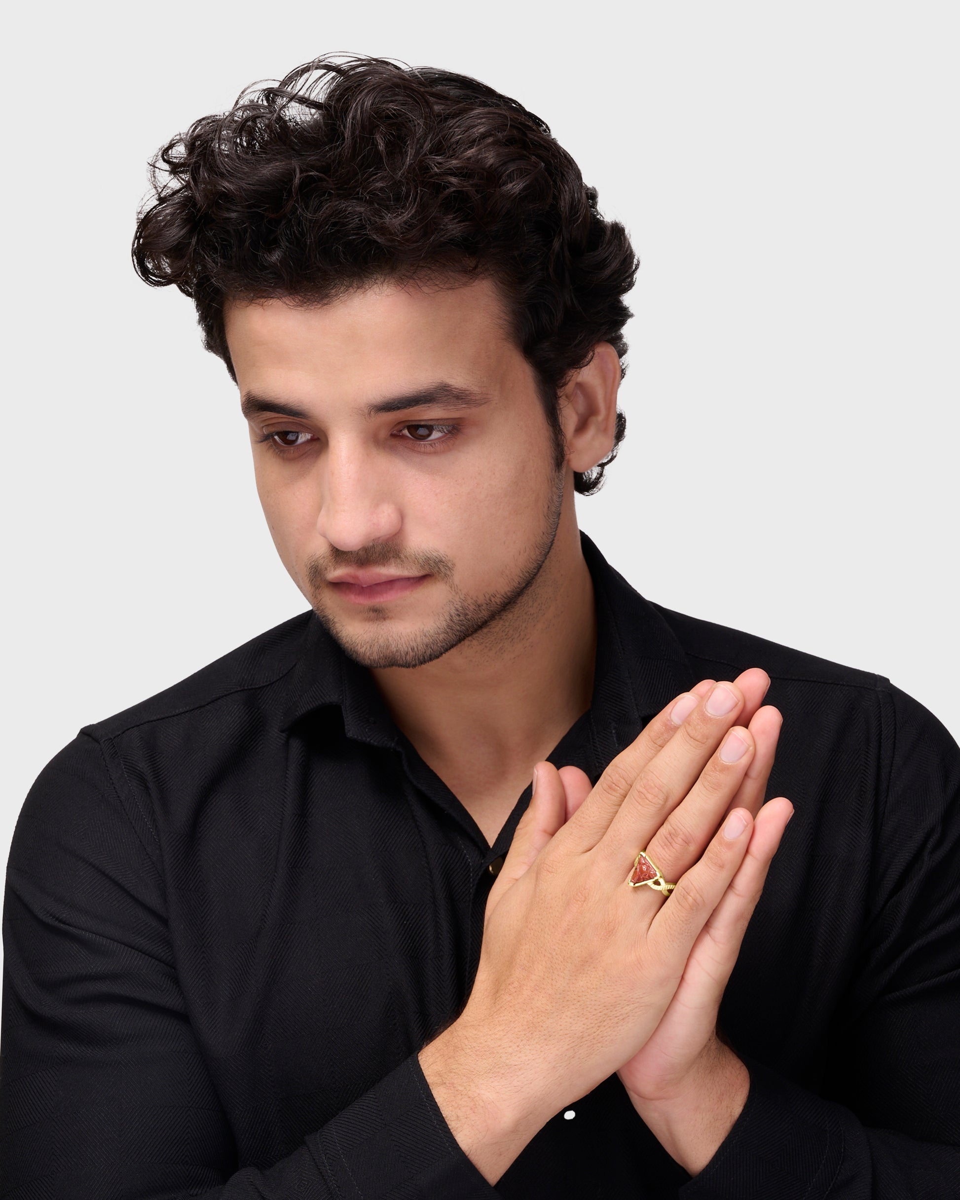 Ganesh Triangle Coral Ring in 18K Gold from Myra Gems