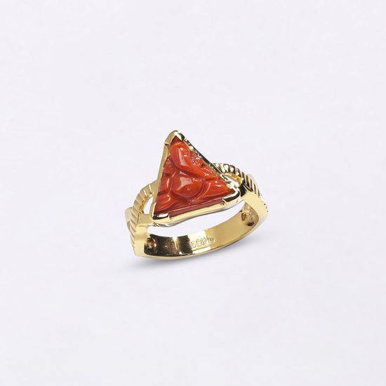 Ganesh Triangle Coral Ring in 18K Gold from Myra Gems