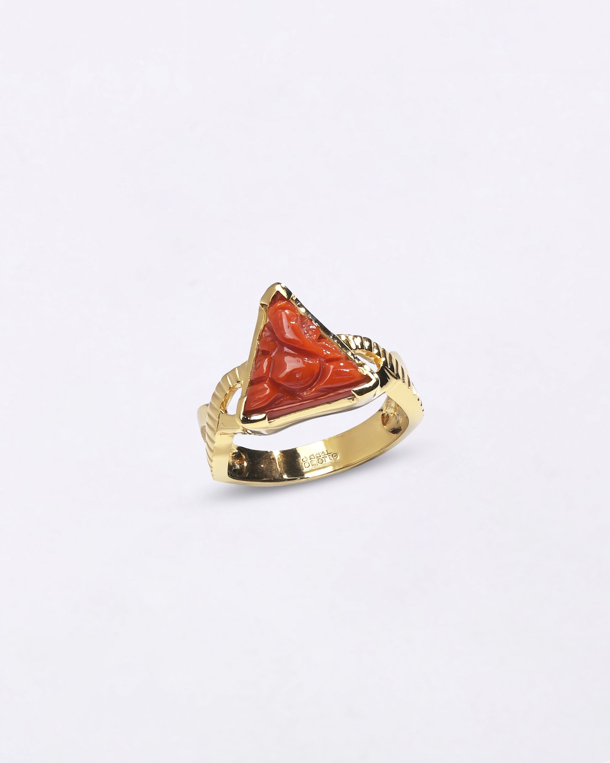 Ganesh Triangle Coral Ring in 18K Gold from Myra Gems