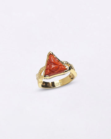 Ganesh Triangle Coral Ring in 18K Gold from Myra Gems