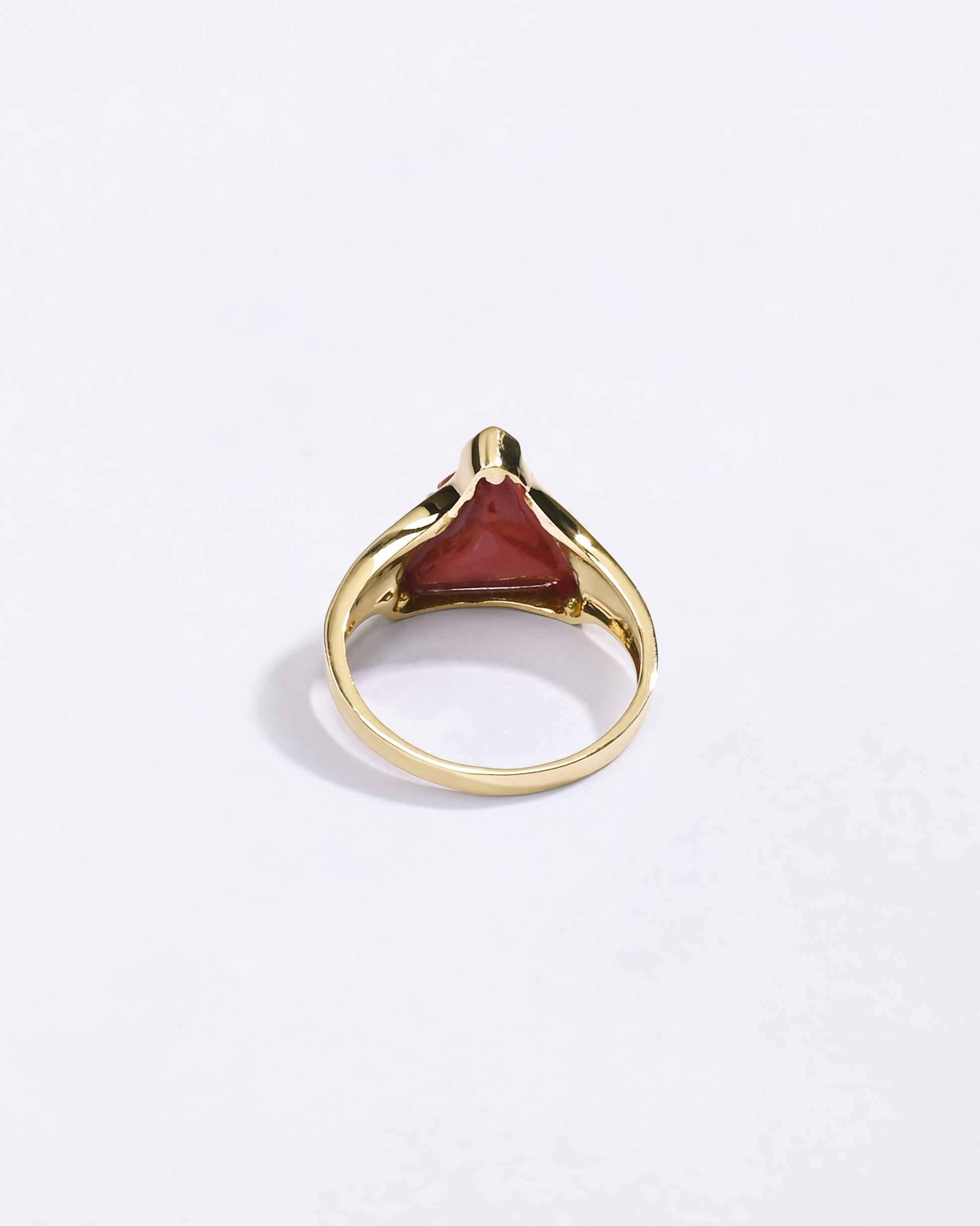 Ganesh Triangle Cut Moonga Stone in 750 Hallmark Gold from Myra Gems