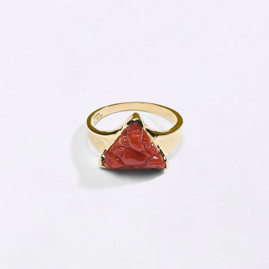 Ganesh Triangle Cut Moonga Stone in 750 Hallmark Gold from Myra Gems