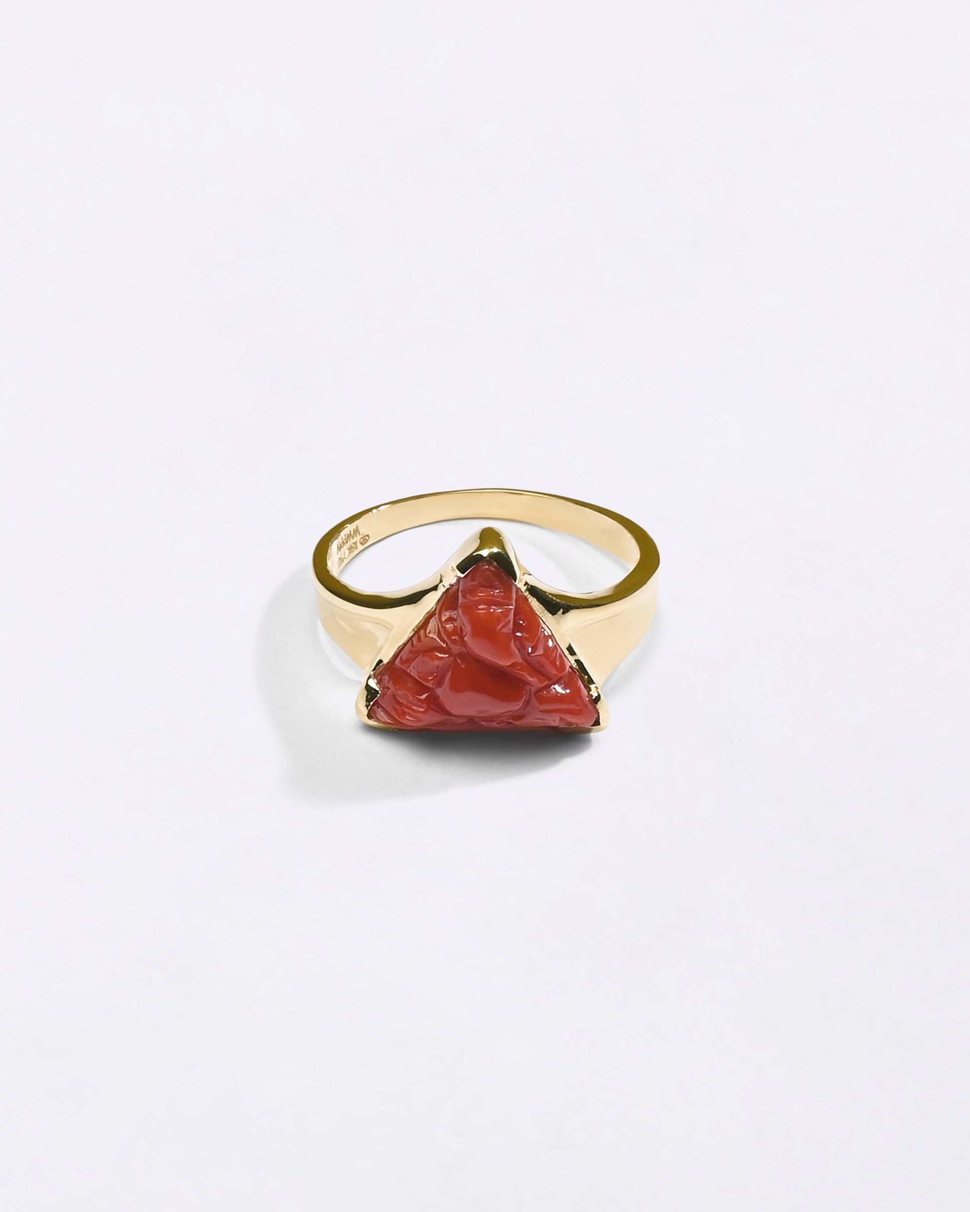 Ganesh Triangle Cut Moonga Stone in 750 Hallmark Gold from Myra Gems