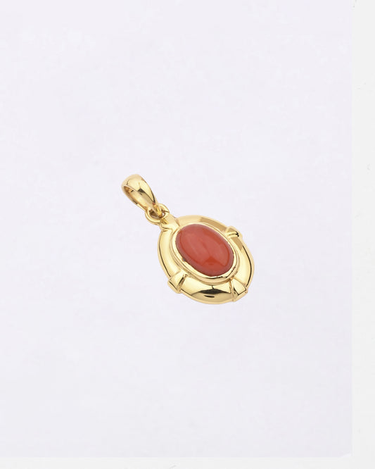 Mangal Stone Coral Pendant in 18K Gold from Myra Gems