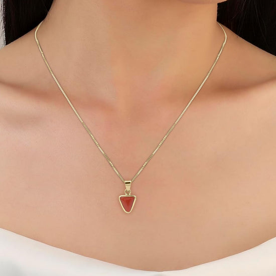 Plain Triangular Coral Pendant in 18K Gold from Myra Gems