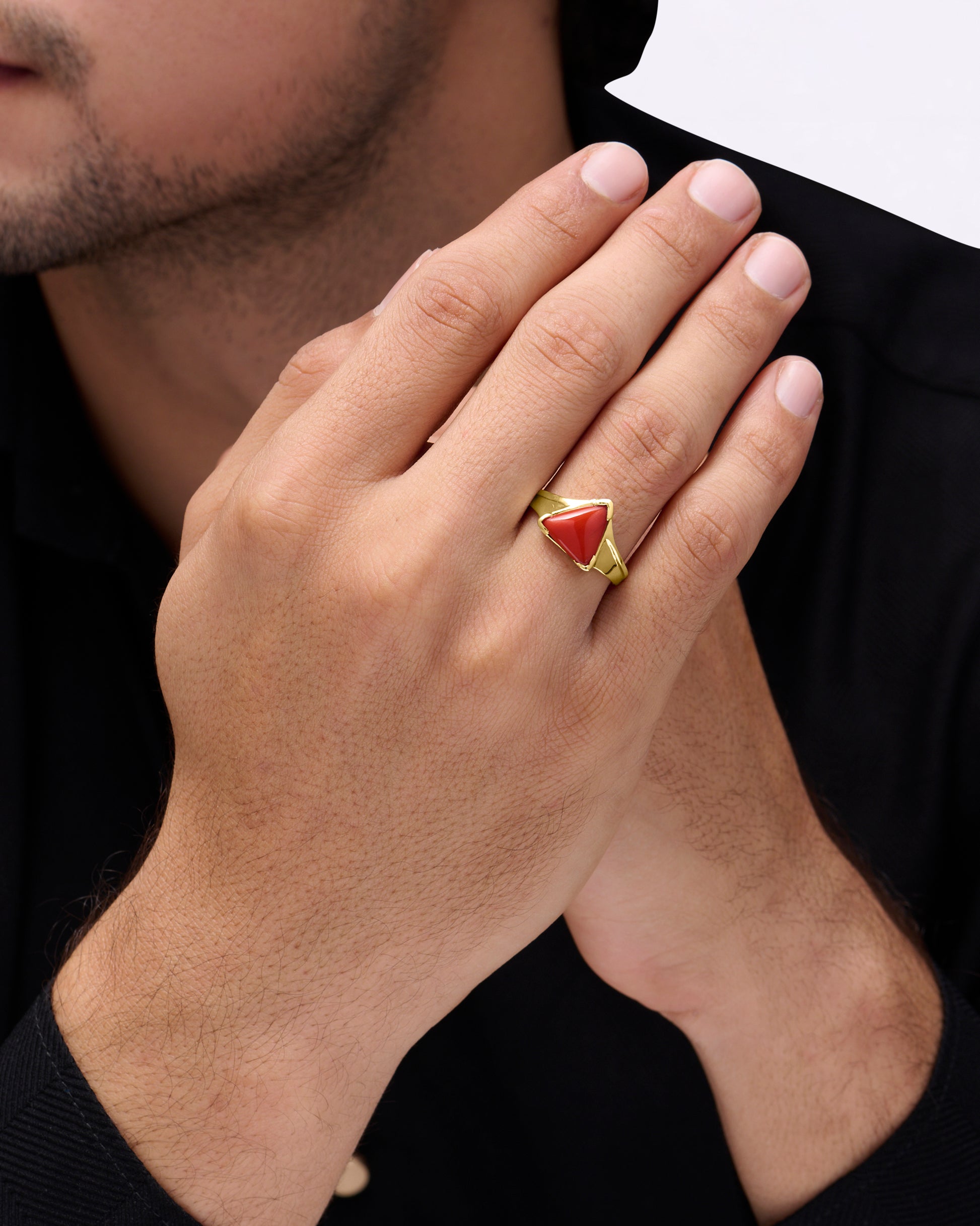 Triangle Cut Moonga Stone in 750 Hallmark Gold from Myra Gems