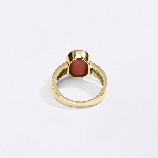 Elite Collection of Moonga Gemstone Ring in Gold from Myra Gems