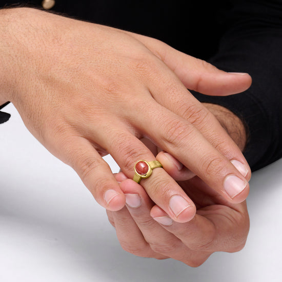 Elite Collection of Moonga Gemstone Ring in Gold from Myra Gems