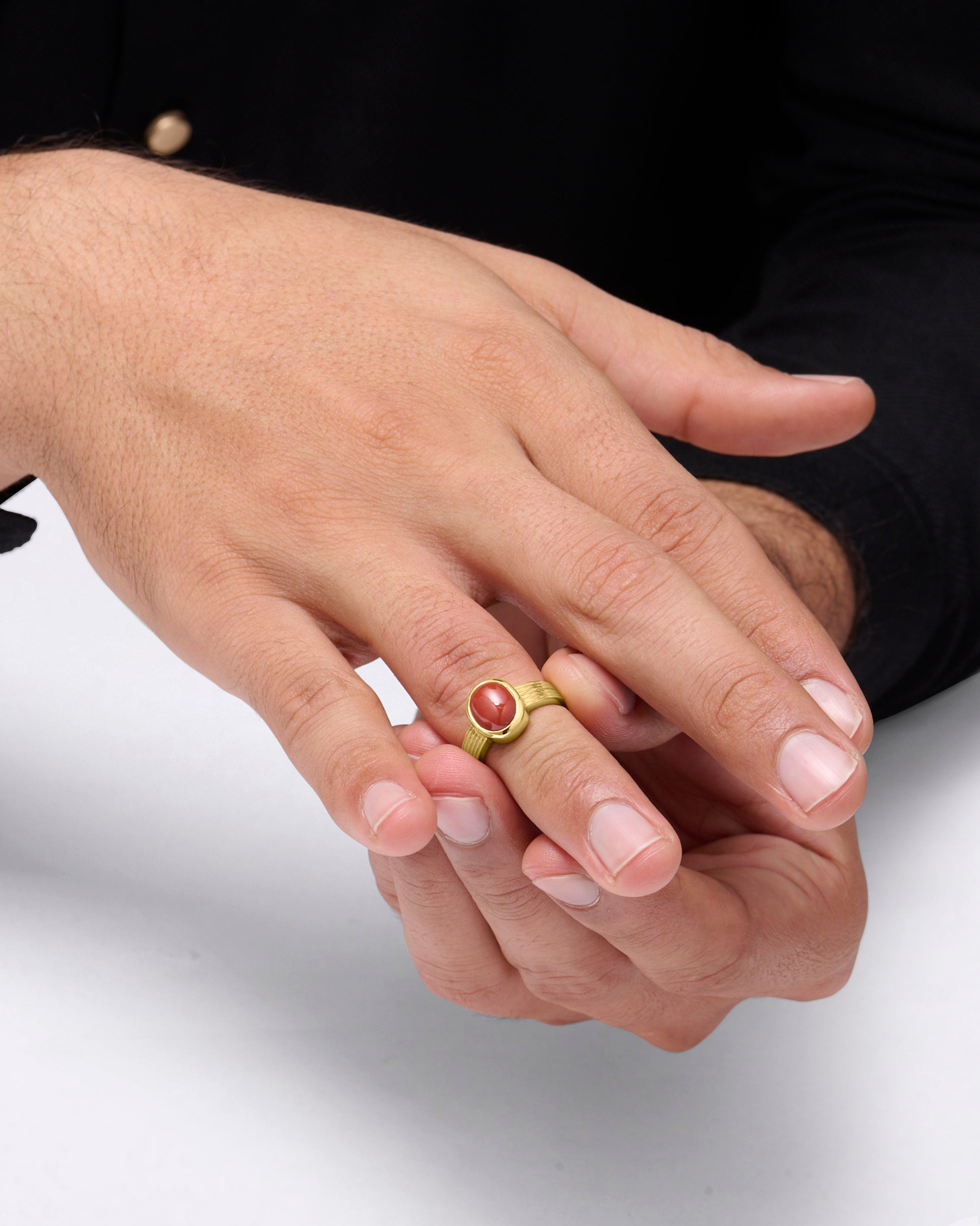 Elite Collection of Moonga Gemstone Ring in Gold from Myra Gems