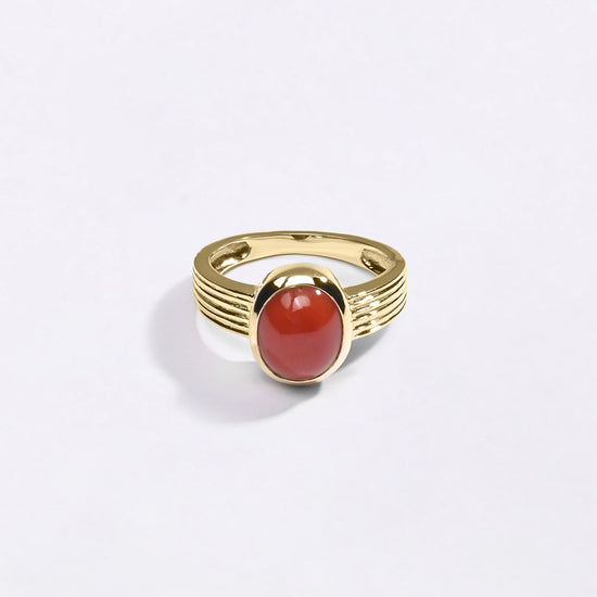 Elite Collection of Moonga Gemstone Ring in Gold from Myra Gems