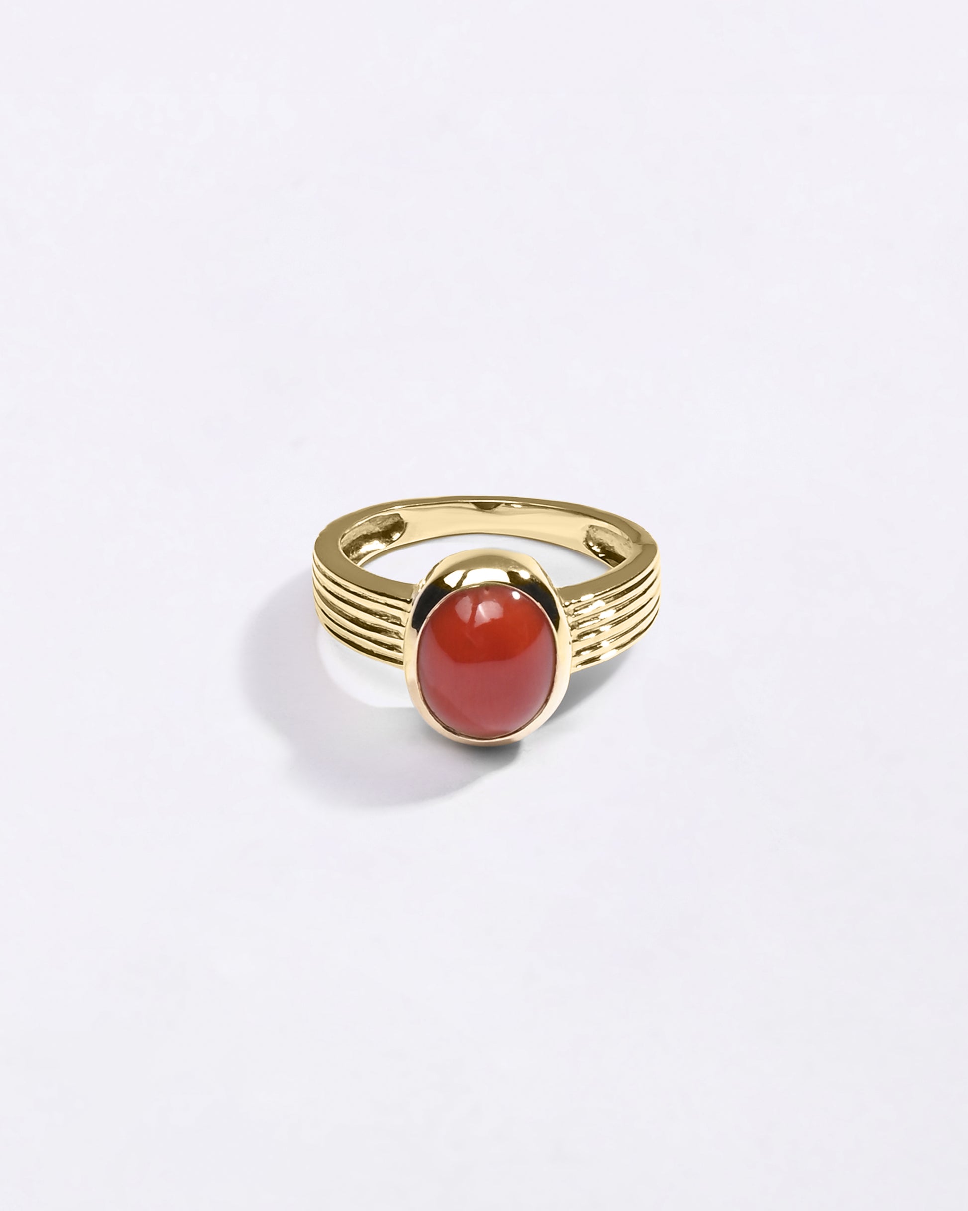 Elite Collection of Moonga Gemstone Ring in Gold from Myra Gems
