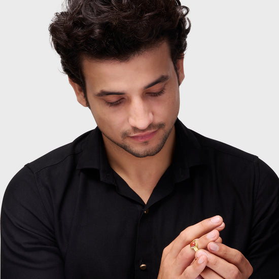 Elite Collection of Moonga Gemstone Ring in Gold from Myra Gems