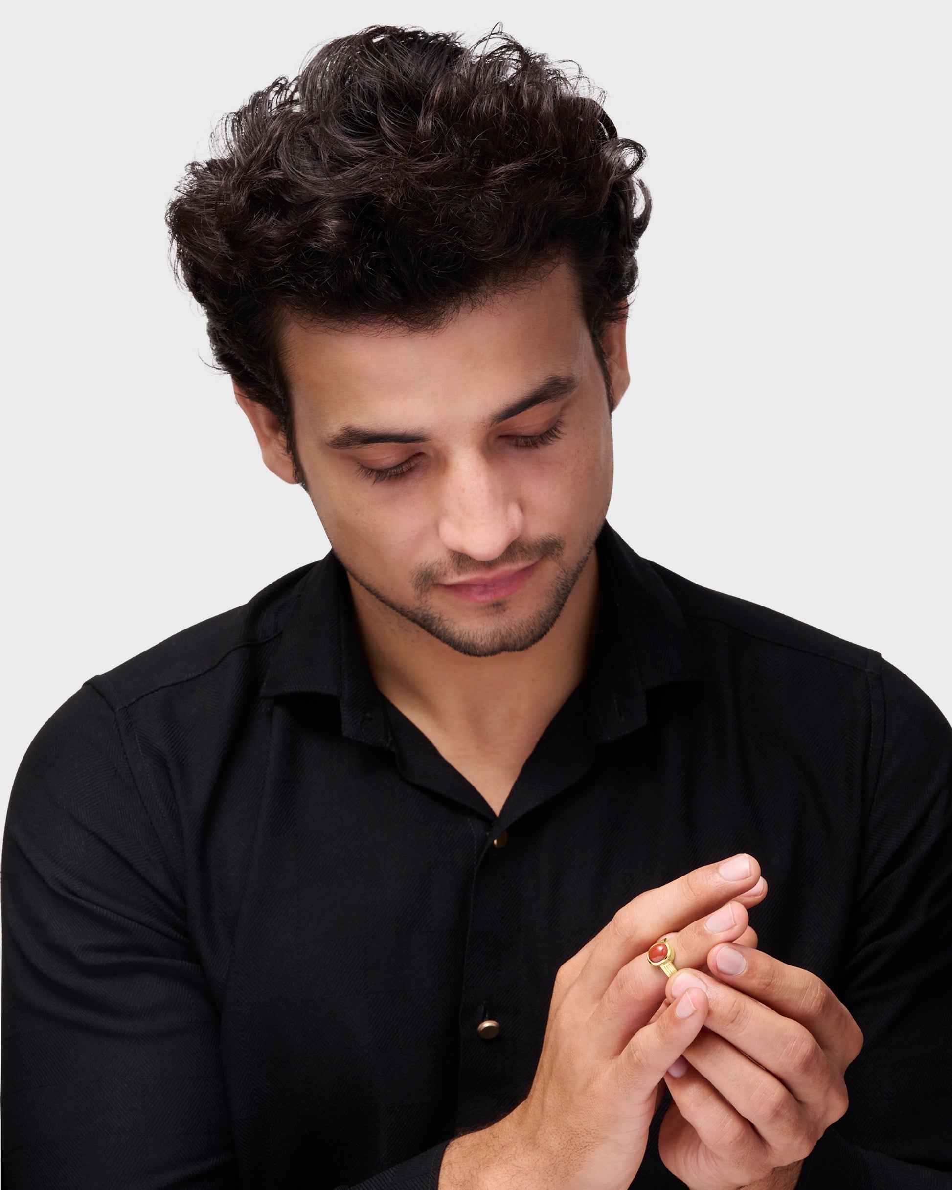 Elite Collection of Moonga Gemstone Ring in Gold from Myra Gems