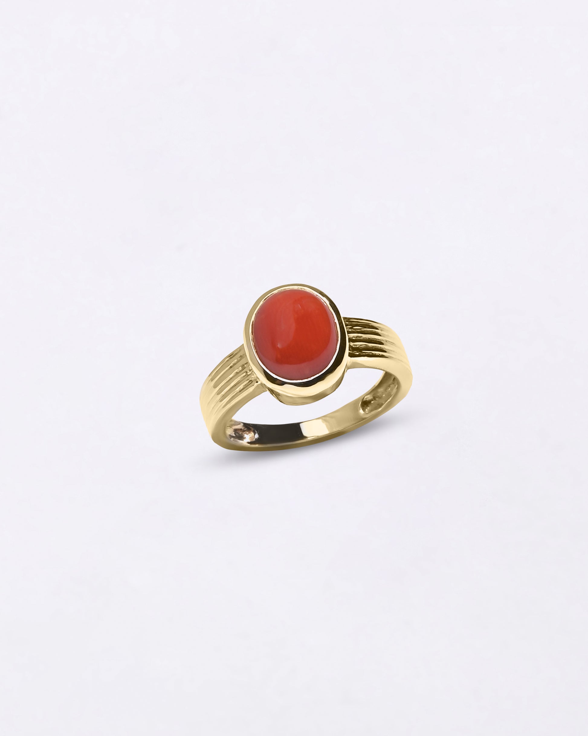 Elite Collection of Moonga Gemstone Ring in Gold from Myra Gems