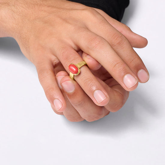 Premium Collection of Coral Gemstone Ring in Gold from Myra Gems