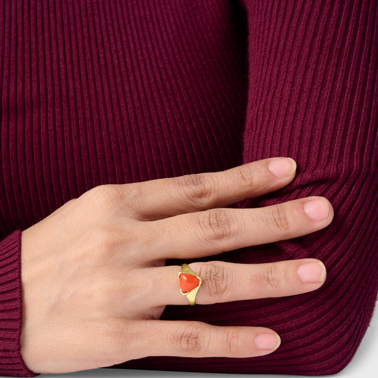 Triangle Cut Coral Stone in 750 Hallmark Gold from Myra Gems