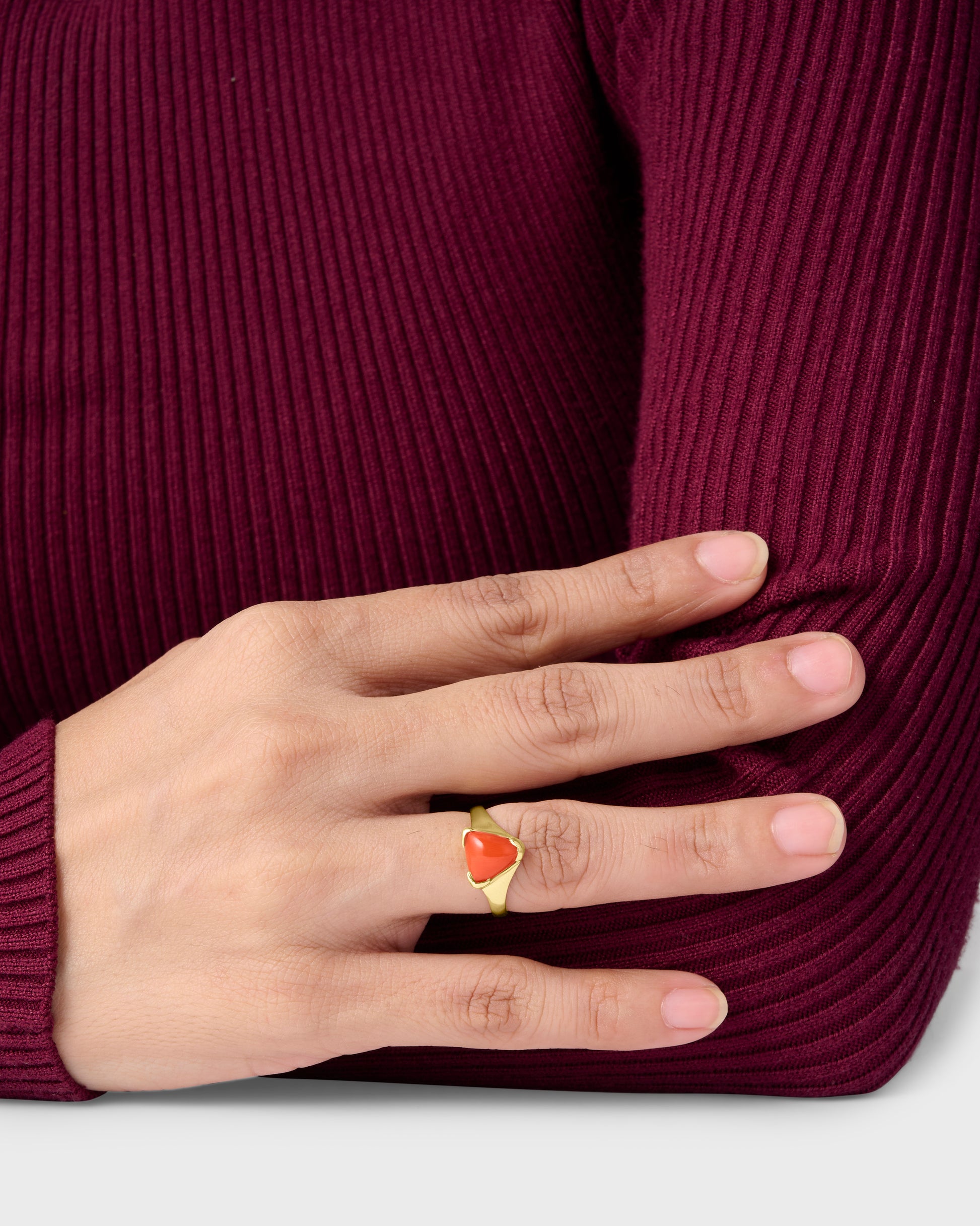 Triangle Cut Coral Stone in 750 Hallmark Gold from Myra Gems