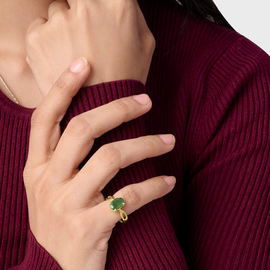 Modern Grace Emerald Ring in 18K Hallmark Gold from Myra Gems