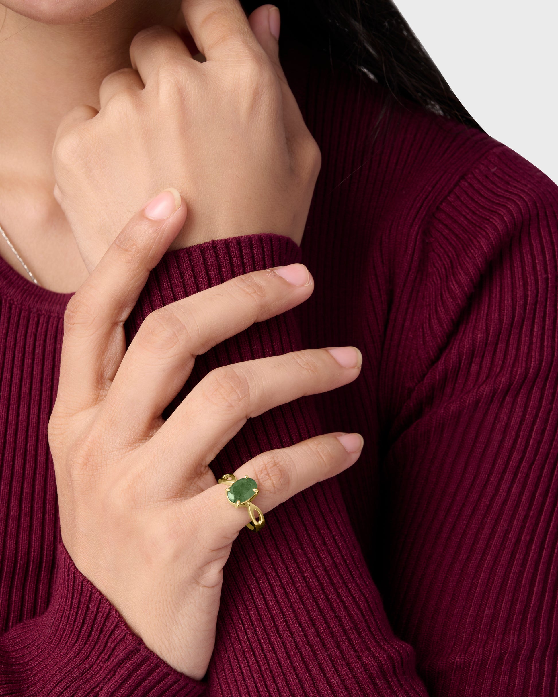 Modern Grace Emerald Ring in 18K Hallmark Gold from Myra Gems