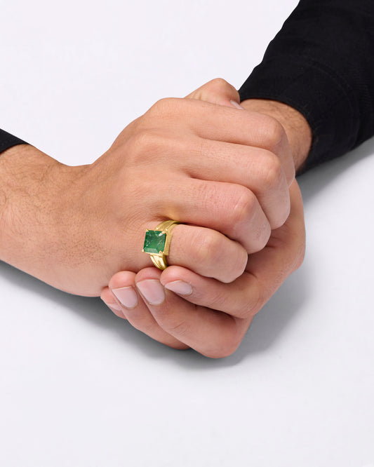 Royal Emerald Ring in 750 Hallmark Gold Urja for Gemini from Myra Gems
