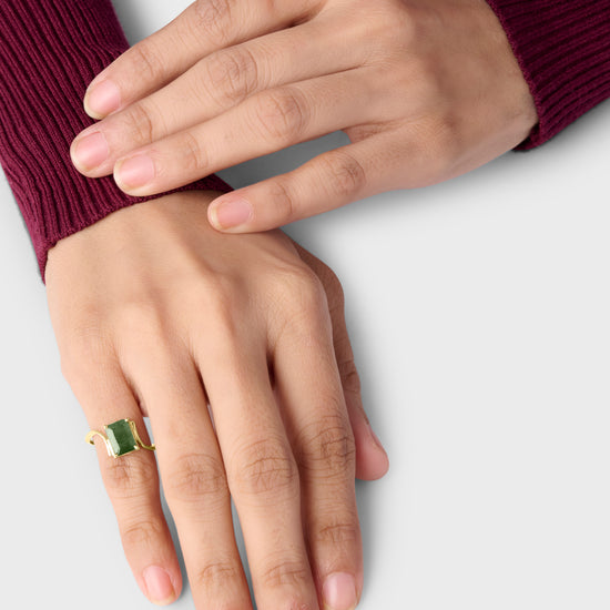 Square cut Radiant Emerald Ring in 18K Hallmark Gold from Myra Gems