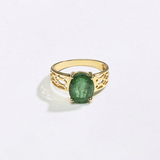 Vintage Bold Green Emerald Ring in 18K Hallmark Gold fron Myra Gems