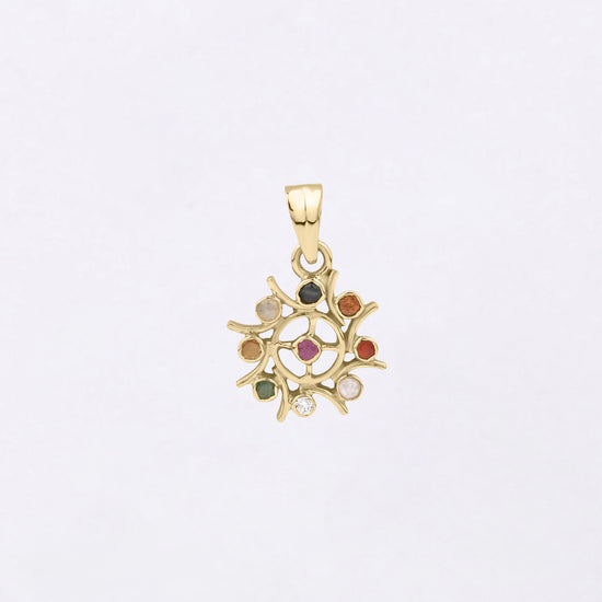 Navratna Pendant in 18K Hallmark Gold from Myra Gems