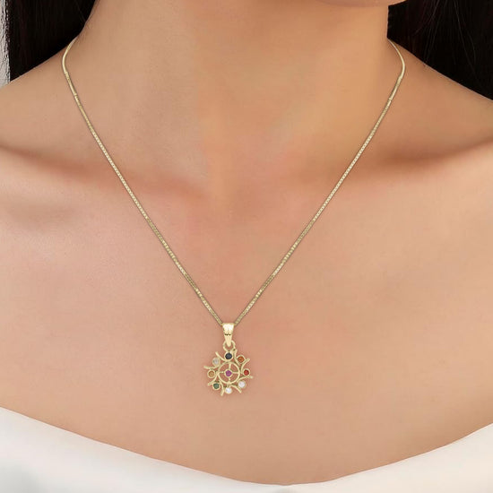 Navratna Pendant in 18K Hallmark Gold from Myra Gems