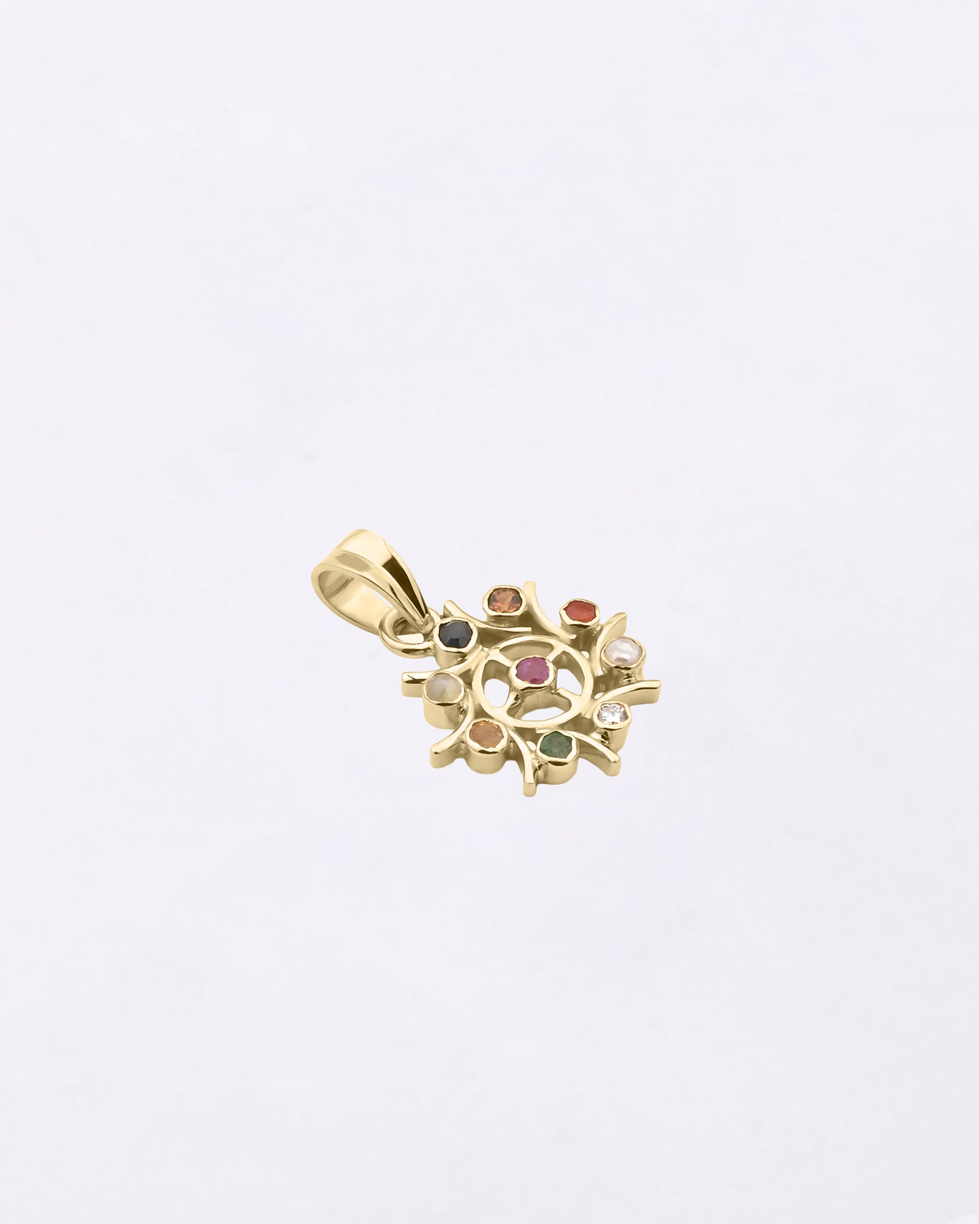 Navratna Pendant in 18K Hallmark Gold from Myra Gems